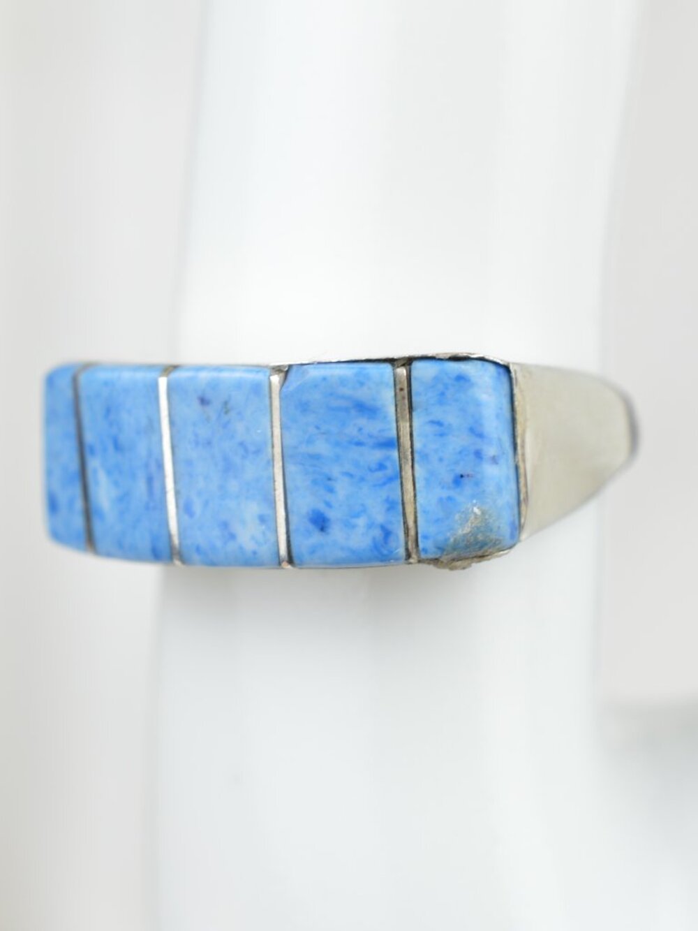Vtg Navajo George Kee Turquoise Silver Inlay Ring 8 View 2